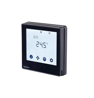 RDF800KN/VB Flush mount touch KNX room thermostat for 2-/4-pipe FCU with on/off output and 2x universal input, fit for both round and square conduit boxes, black